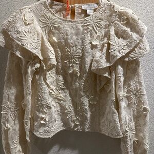 House of Harlow Floral Lace Ruffle Blouse